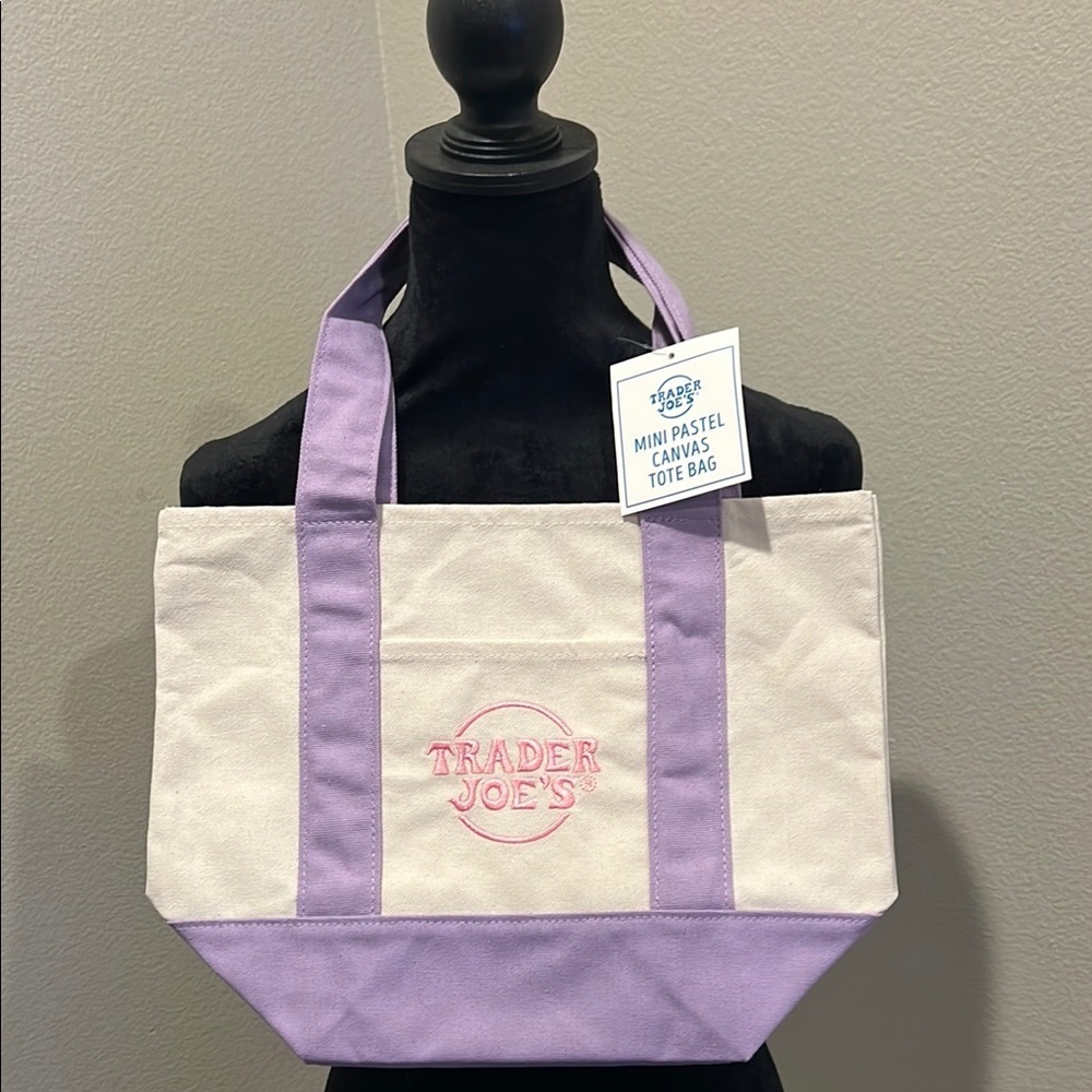 Purple and Cream Mini Canvas Tote Bag